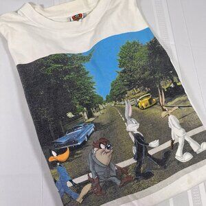 Vintage 90s Looney Tunes Beatles Abbey Road USA Graphic Tee Shirt Men's 2XL READ